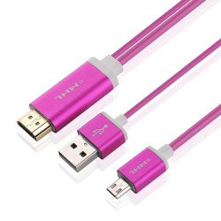 Micro USB MHL to HDMI Cable, HD TV Cable for Samsung Android Smart Phones and Tablets (Hot Pink)